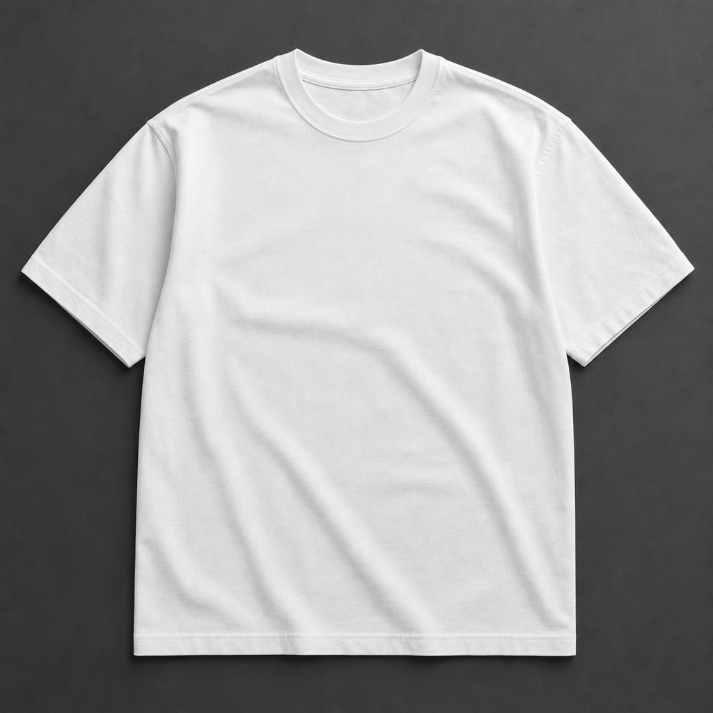 White heavyweight cotton t-shirt on dark background